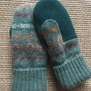 100% Pure Wool Felted Mittens from LL Bean Repurposed Sweater.   Muted Green